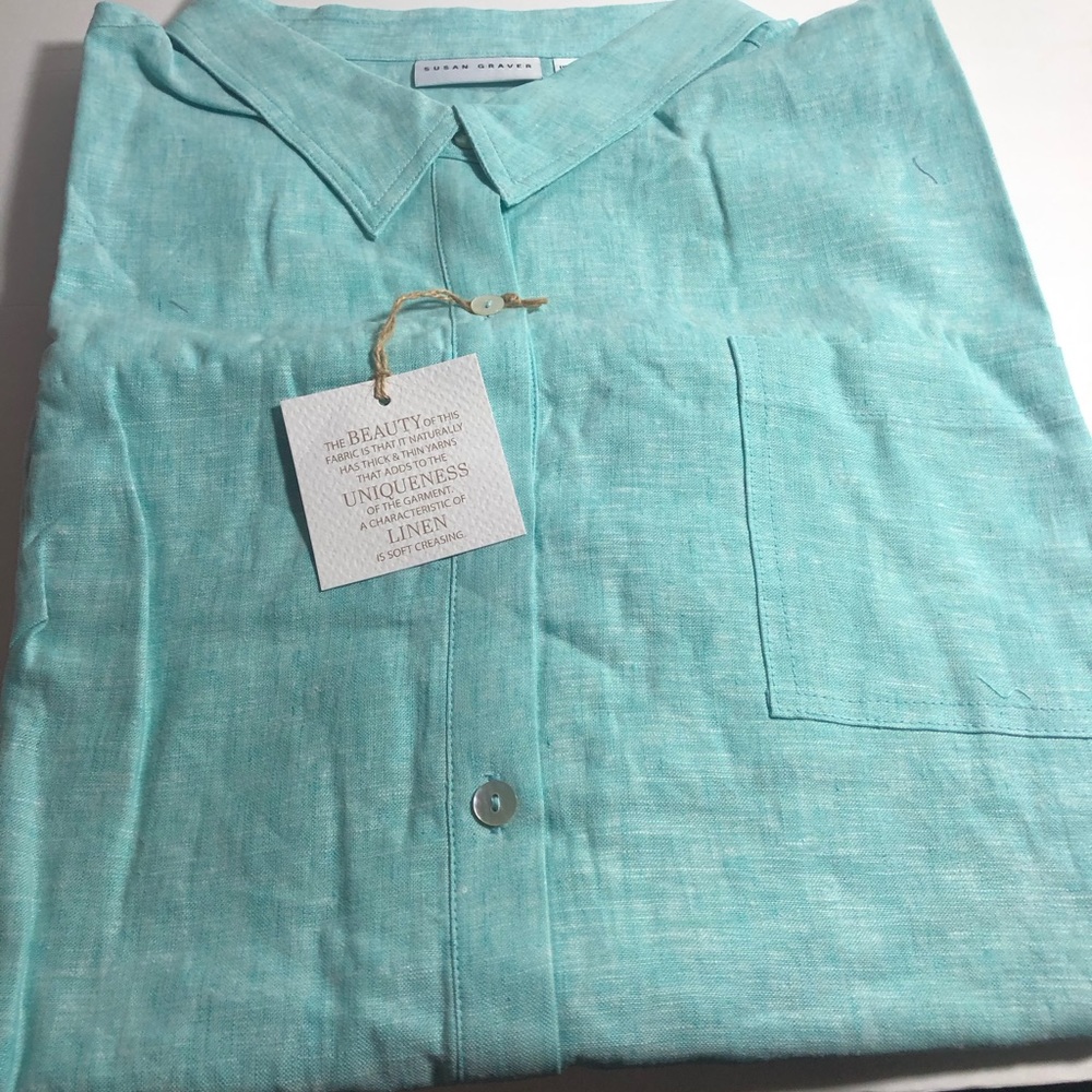 Susan Graver mint linen long sleeve